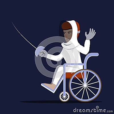 Disabled swordman in wheelchair holding a rapier Vector Illustration