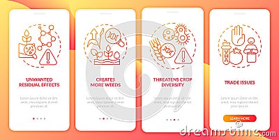 Disadvantages of gmo red gradient onboarding mobile app screen Vector Illustration