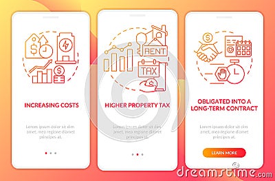 Disadvantages of PPA red gradient onboarding mobile app screen Vector Illustration