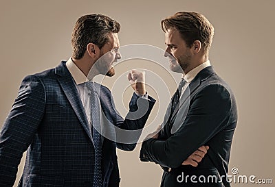 disagreed men partners or colleague disputing aggressive and angry while conflict, disagreement. Stock Photo