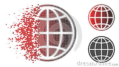 Disappearing Pixelated Halftone Internet Globe Icon Vector Illustration