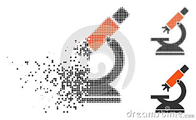 Disappearing Pixelated Halftone Labs Microscope Icon Vector Illustration