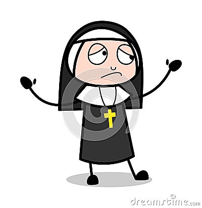 Disappoint - Cartoon Nun Lady Vector Illustration Stock Photo