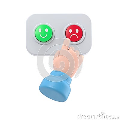 Disappointed customer cartoon hand presses the red button. Negative experience emotion 3d illustration Cartoon Illustration