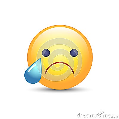 Disappointed emoji face. Crying vector cartoon smiley. Sad emoticon mood. Vector Illustration