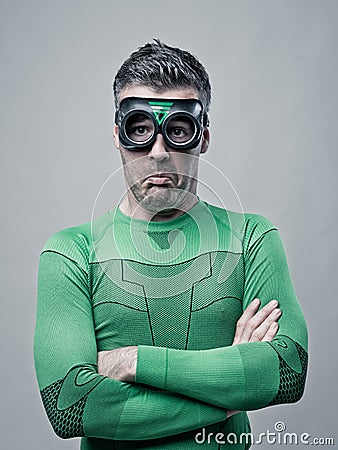 Disappointed funny superhero Stock Photo