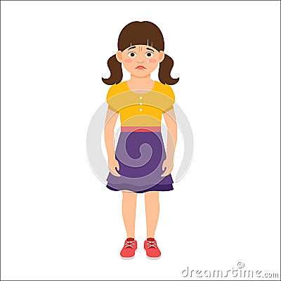 Disappointed little girl in summer dress Vector Illustration