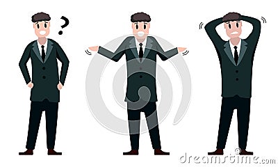 disappointed, upset, questioning businessmen. businessmen in black office suits, office workers. vector flat cartoon Vector Illustration