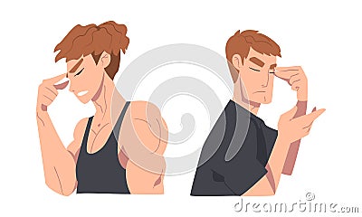 Disappointed Young Man Trying to Remember Something Feeling Frustration About Forgetting Things Vector Set Vector Illustration