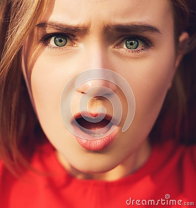 Disappointment. Surprised girl Stock Photo