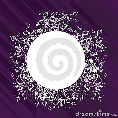 Disarrayed and Jumbled Musical Notes Icon Overlapping and Surrounding Blank Colorful Circle. Creative Background Idea Vector Illustration