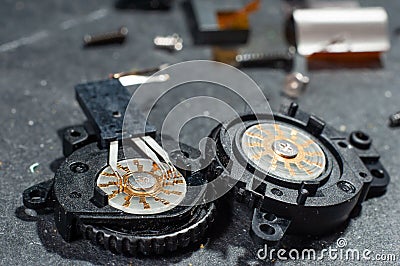 Disassembled adjustment block for adjusting the aperture value or shutter speed on the camera close-up, macro photography Stock Photo