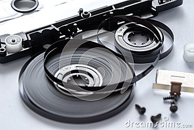 Disassembled audio cassette closeup Stock Photo