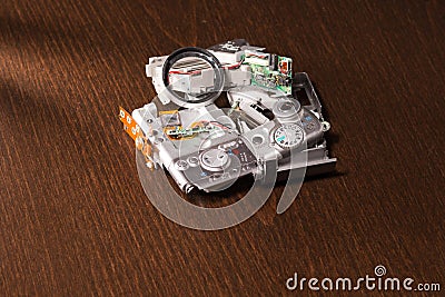 Disassembled broken compact digital camera parts Stock Photo