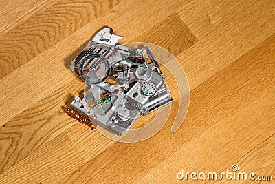 Disassembled broken compact digital camera parts Stock Photo