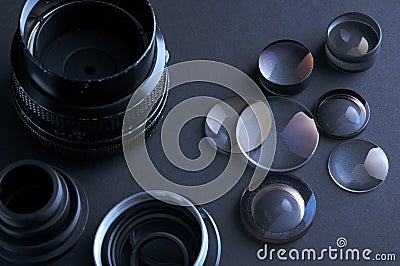 Disassembled camera lenses Stock Photo