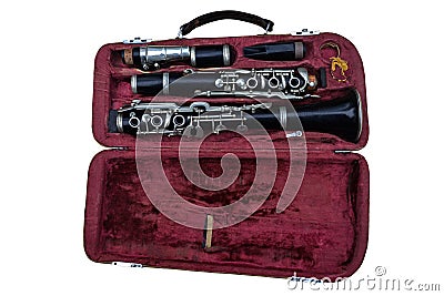 Disassembled clarinet in its case Stock Photo