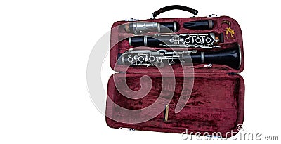 Disassembled clarinet in its case Stock Photo