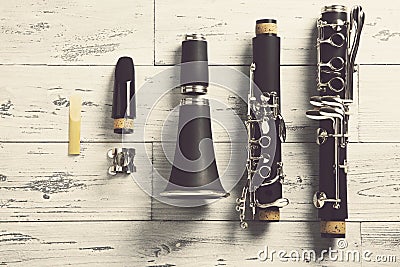 Disassembled clarinet Stock Photo