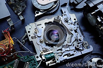 Disassembled compact camera, Flatlay Stock Photo