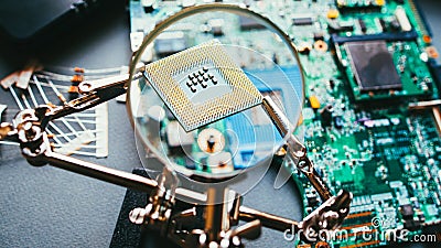 Disassembled computer components cpu processor Stock Photo