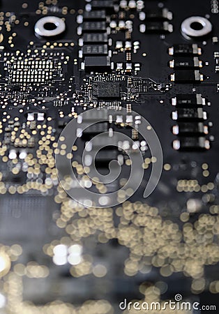 Disassembled computer inside of device desktop close up view background Stock Photo