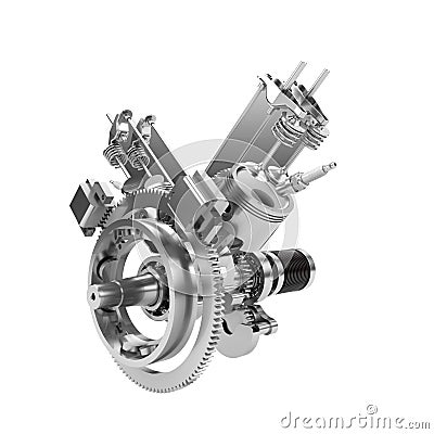 Disassembled V2 engine of large powerful motorbike isolated Stock Photo