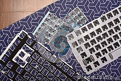 Disassembly mechanical keyboard, Modified custom keyboard with PCB switch pad stickers Stock Photo