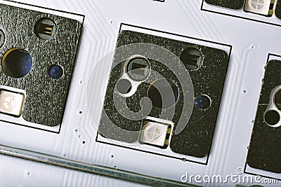 Disassembly mechanical keyboard, Modified custom keyboard with PCB switch pad stickers Stock Photo