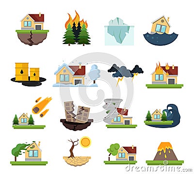 Disaster Damage Icon Set Vector Illustration