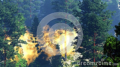 Disaster with fire in the forest 3d rendering Stock Photo