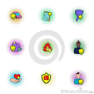 Disaster icons set, pop-art style Vector Illustration