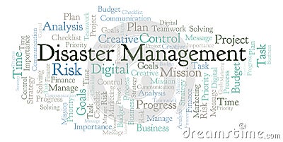 Disaster Management word cloud, made with text only. Stock Photo