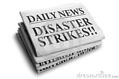 Disaster strikes daily newspaper headline Stock Photo
