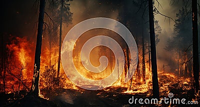 Forest heat pine disaster nature burning trees environment hot fire smoke Stock Photo