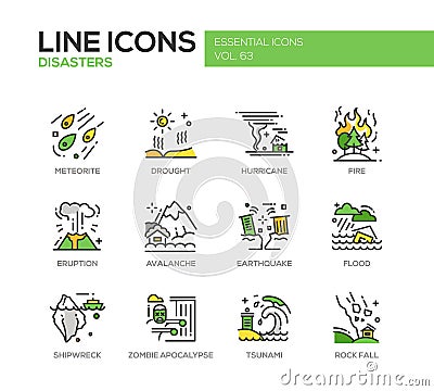 Disasters - line design icons set Vector Illustration