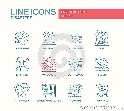 Disasters - line design icons set Vector Illustration