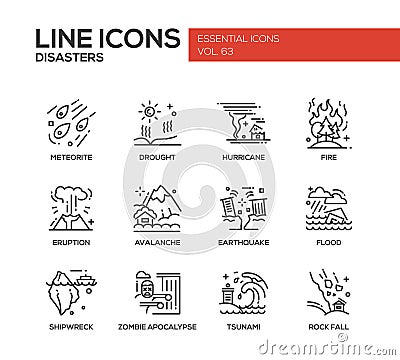 Disasters - line design icons set Vector Illustration
