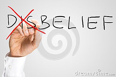 Disbelief - Belief, a concept of opposites Stock Photo