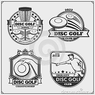 Disc ball badges, labels and design elements. Vector Illustration