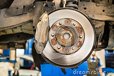 Disc brake system on car Stock Photo