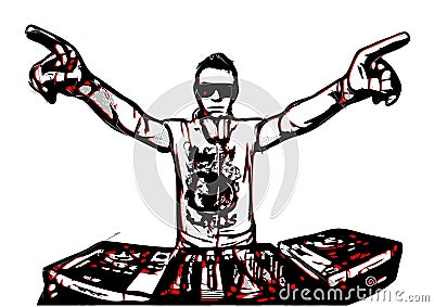 Disc jockey in action Vector Illustration