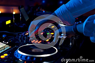 Disc jockey mixing music Stock Photo