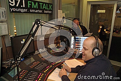 Disc Jockeys at a radio station Editorial Stock Photo