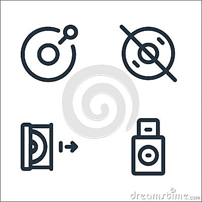 disc tool line line icons. linear set. quality vector line set such as boot, eject, disabled Vector Illustration