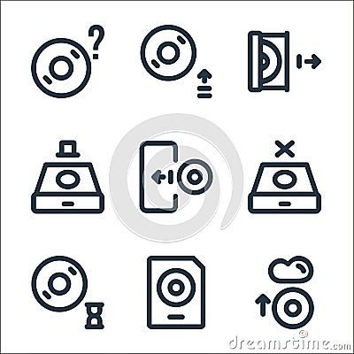 disc tool line line icons. linear set. quality vector line set such as cloud storage, document, loading, device, import, device, Vector Illustration