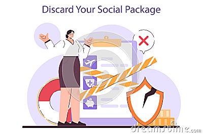 Discard your social package. Effective financial optimization for entrepreneur Vector Illustration