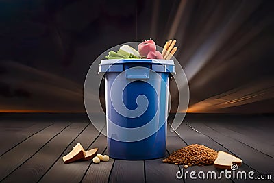 discarded food in a garbage can Stock Photo