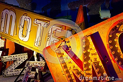 Discarded Las Vegas Motel Sign and Neon Letters I Editorial Stock Photo