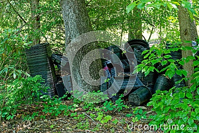 Discarded planting trays and containers Stock Photo